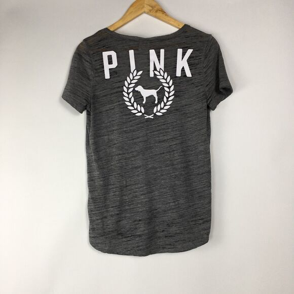 Victoria's Secret Tops - Victoria's Secret PINK Logo Cotton Blend Short Sleeve Top Sheer Grey Size S